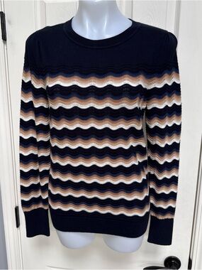 TOMMY HILFIGER siesta key women scallop weave lightweight navy sweater NEW $79 M